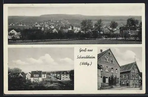 AK Schwaikheim /Wttbg., Bäckerei und Spezerei-Handlung von Gottl. Mayer, Strassenpartie und Totalansicht