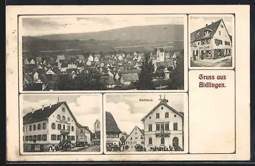 AK Aidlingen, Gasthaus zum Rössle, Rathaus, Ortsansicht