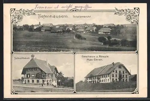 AK Tiefenhäusern, Gasthaus zum Rössle, Schule, Totalansicht