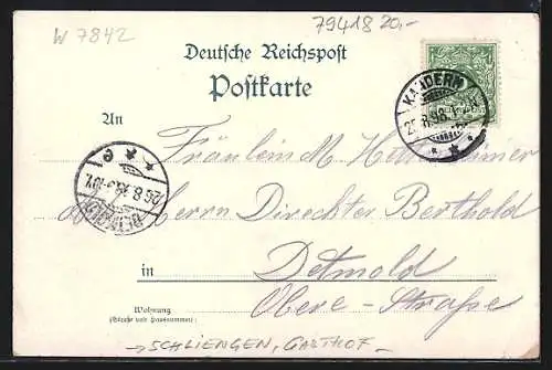 Lithographie Schliengen, Schloss Bürgeln, Pension Brenner Stotz, Inneres der Schlosskirche, Ahnensaal