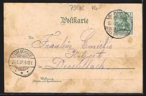 Lithographie Bonndorf / Schwarzwald, Rathaus, Kirche, Strassenpartie im Ortskern