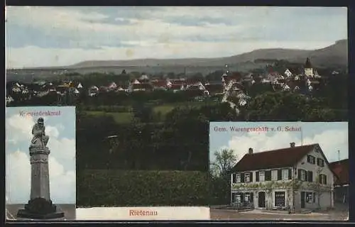 AK Rietenau, Gem. Warengeschäft v. G. Schad, Kriegerdenkmal