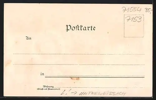 Lithographie Unterweissach, Teilansicht Ebersberg, Althütte, Kirche und Pfarrhaus, Hohnweiler-Lippoldsweiler