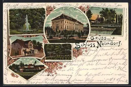 Lithographie Oschersleben, Schloss Neindorf, Gasthaus Siebert, Schiesshalle am Frederikenberg