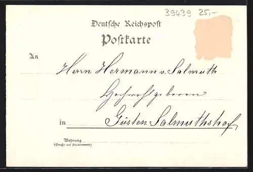 Lithographie Güsten / Anhalt, Bahnhof, Post, kapelle & Mittel u. Bürgerschule