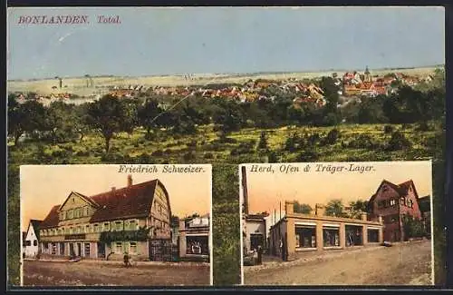 AK Bonlanden / Esslingen, Gasthaus von Friedrich Schweizer, Herd, Ofen und Träger-Lager, Totalansicht