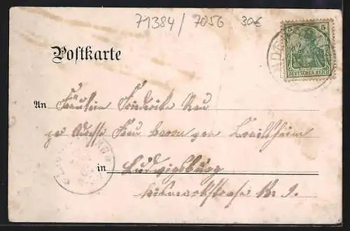 Lithographie Beutelsbach / Remstal, Geburtshaus Turnvater Buhl, Gasthaus zum Löwen von Rud. Rode, altes Kameralamt