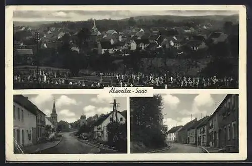 AK Alsweiler /Saar, Friedhof und Strassenpartien
