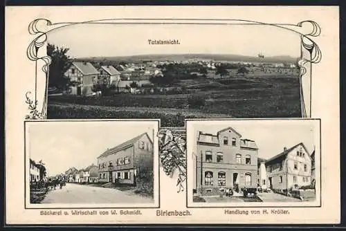 AK Birlenbach / Lahn, Handlung von H. Kröller, Bäckerei & Wirtschaft von W. Schmidt, Totalansicht