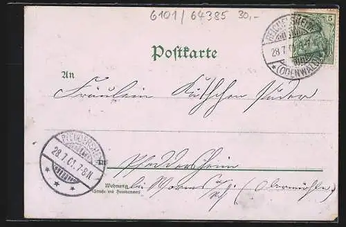 Lithographie Reichelsheim i. O., Pension Göttmann, Herren-Pensionat und Damen-Pensionat