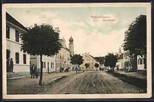 Künstler-AK Eugen Felle: Pfaffenhausen / Schwaben, Hauptstrasse mit Wohnhäusern