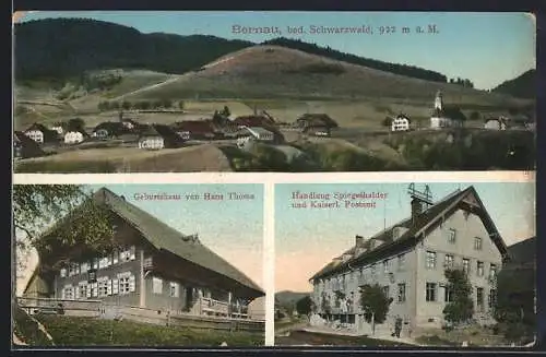 AK Bernau / Schwarzwald, Ortsansicht, Geburtshaus von Hans Thoma, Handlung Spiegelhalder & kaiserl. Postamt