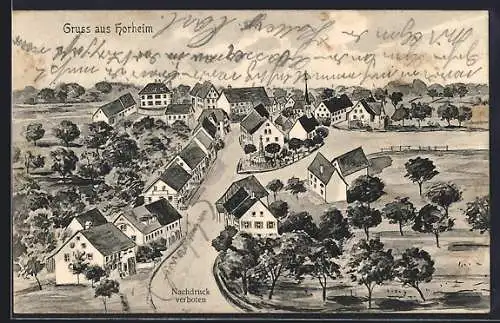 Künstler-AK sign. Hans Pernat: Horheim, Ortsansicht aus der Vogelschau