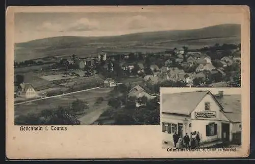 AK Hettenhain i. Taunus, Colonialwarenhandlung von Christian Schiebel, Totalansicht