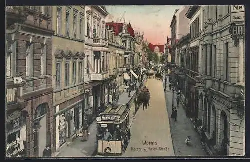 AK Worms, Strassenbahn in der Kaiser Wilhelm-Strasse