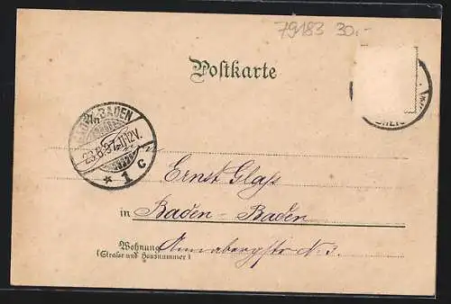 Lithographie Waldkirch / Breisgau, Gasthaus Kandel Rasthaus, St. Margaretha, Reichspostgebäude
