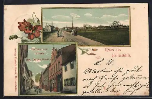 AK Hattersheim, Gasthaus zum Hirsch von Lorenz Gross, Strasse in die Stadt