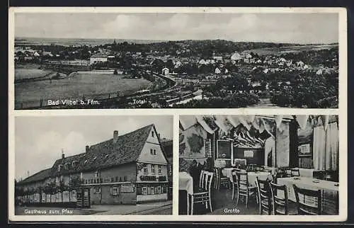 AK Bad Vilbel, Gasthaus zum Pfau, Saal, Ortsansicht