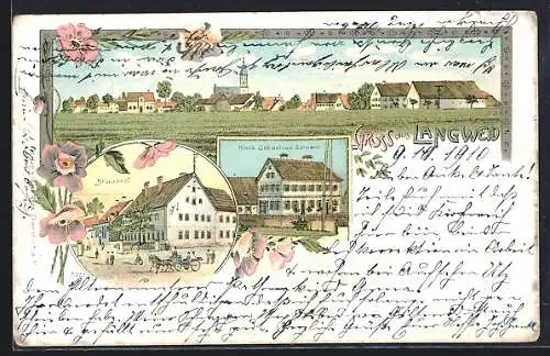 Lithographie Langweid, Brauerei, Haus Sebastian Schuster