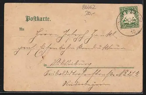 Lithographie Langweid, Brauerei, Haus Sebastian Schuster