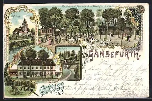 Lithographie Gänsefurth, Restaurant Gänsefurther Busch, Restaurant Gänsefurth, Forsthaus