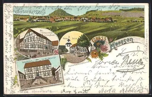 Lithographie Meensen, Gasthaus zur Krone, Gasthof von A. Weitemeyer