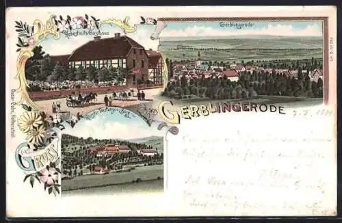 Lithographie Gerblingerode, Hebestreits Gasthaus, Kloster Teistungen-Burg, Ortsansicht