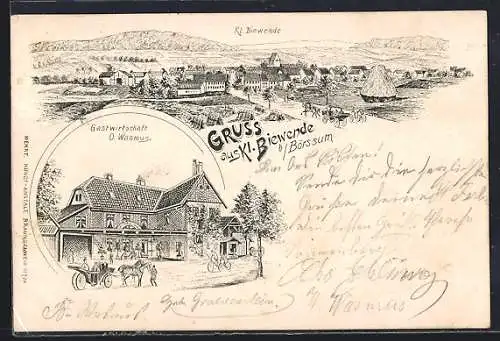 Lithographie Klein Biewende /Remlingen, Gasthaus von O. Wasmus, Ortsansicht
