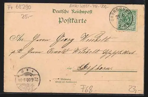 Lithographie Oberbruck, Gasthof zur Jagd, Nelles Magasin, Spinnerei Zeller
