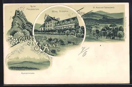 Lithographie St. Anna, Hotel St. Anna, Ruine Freundstein