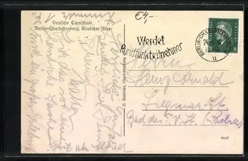 AK Berlin-Charlottenburg, die deutsche Turnschule in der Graditzer Allee