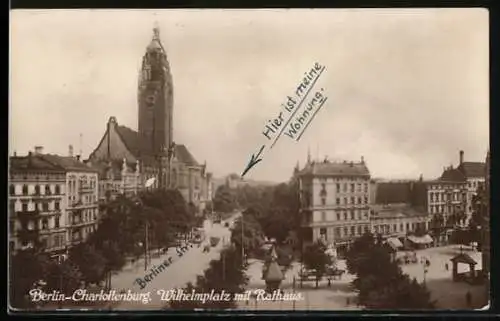 AK Berlin-Charlottenburg, Wilhelmplatz mit Rathaus