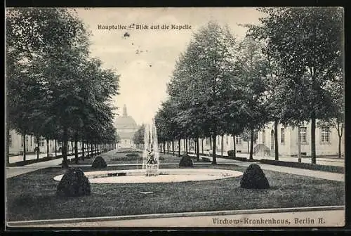 AK Berlin-Wedding, Virchow-Krankenhaus, Hauptallee, Blick auf die Kapelle