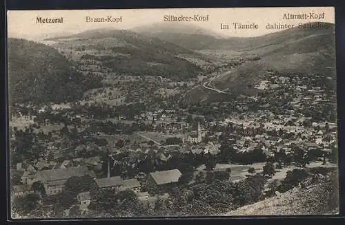 AK Metzeral, Ortsansicht mit Braun-Kopf und Sillacker-Kopf