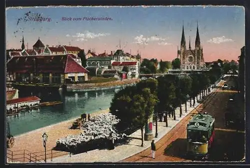 AK Strassburg, Blick vom Fischerstaden, Strassenbahn