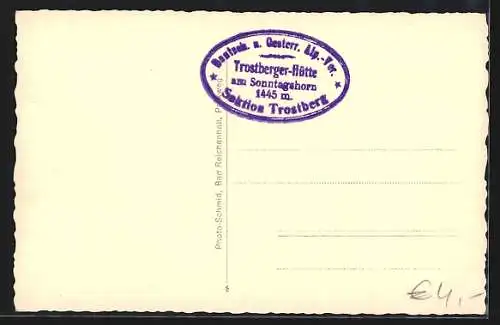 AK Trostberger-Hütte am Sonntagshorn, Leute auf der Terrasse