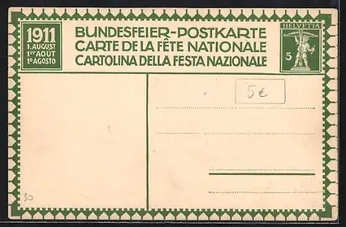 AK Schweizer Bundesfeier 1911, Schlachtszene, Ritter wird vom Pferd geworfen