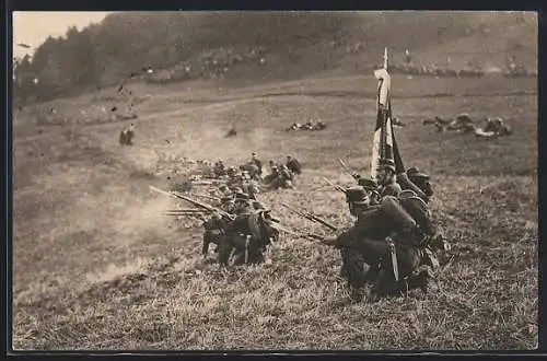 AK Schweizer Soldaten der Infanterie im Feuer