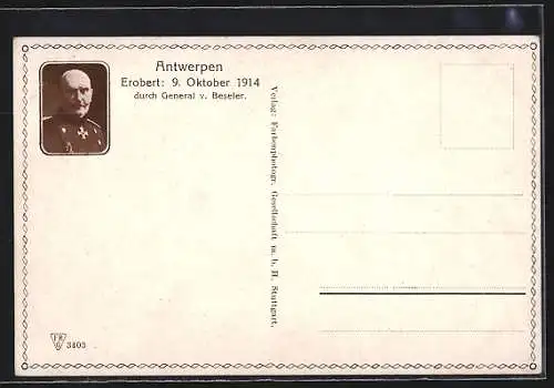 Künstler-AK W. Bürger: Antwerpen, Eroberung am 9. Oktober 1914, Brennende Stadt, Soldaten, Zeppelin