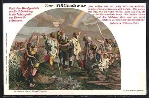 Künstler-AK Tellskapelle am Vierwaldstätter See, Der Rütlischwur, Wilhelm Tell