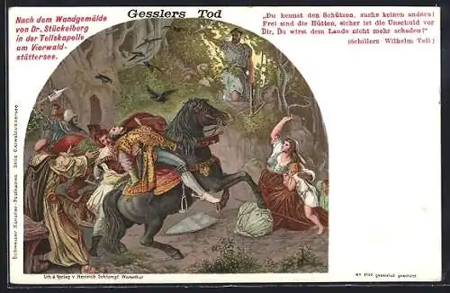 Künstler-AK Gessler`s Tod, Ausschnitt aus dem Wandgemälde in der Tellskapelle am Vierwaldstättersee