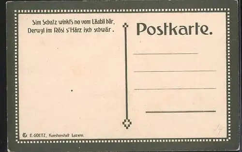 Künstler-AK Schweizer Soldaten reiten durch ein Dorf