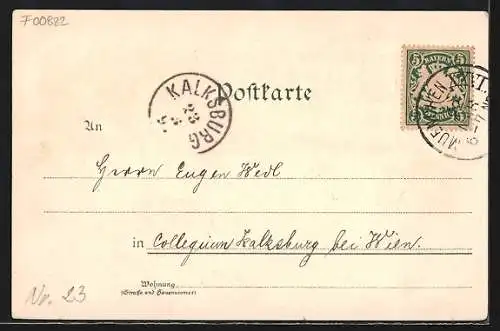 Lithographie München, Strassenpartie mit Strassenbahn