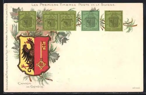 AK Genf, Erste Briefmarken der Schweiz mit Wappen