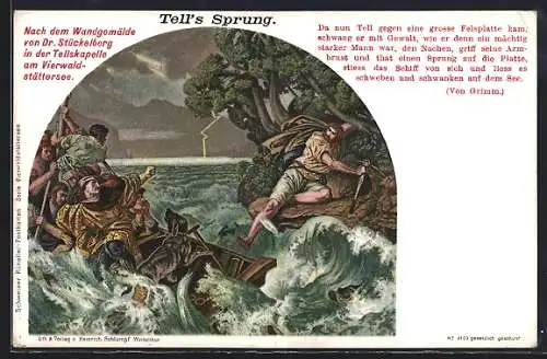 AK Gemälde Tell's Sprung in der Tellskapelle am Vierwaldstättersee