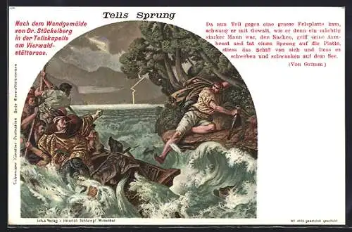 AK Gemälde Tell's Sprung in der Tellskapelle am Vierwaldstättersee