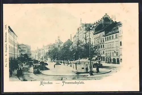 AK München, Pferdebahn am Promenadenplatz