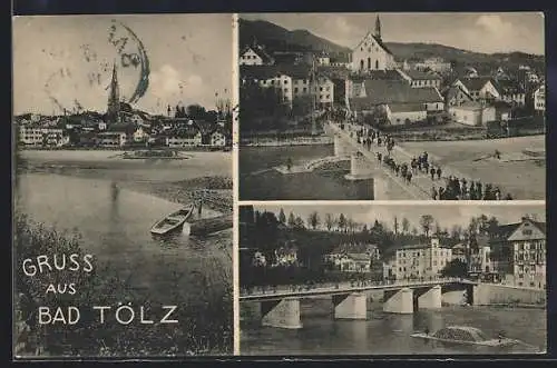 AK Bad Tölz, Isarbrücke mit Gesamtansicht