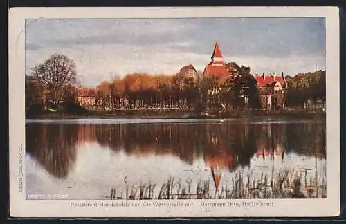 AK Berlin-Grunewald, Restaurant Hundekehle vom Wasser aus gesehen