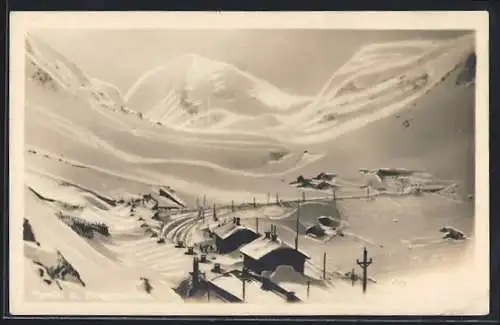 AK Myrdal st. Bergensbanen, Ortsansicht im Schnee